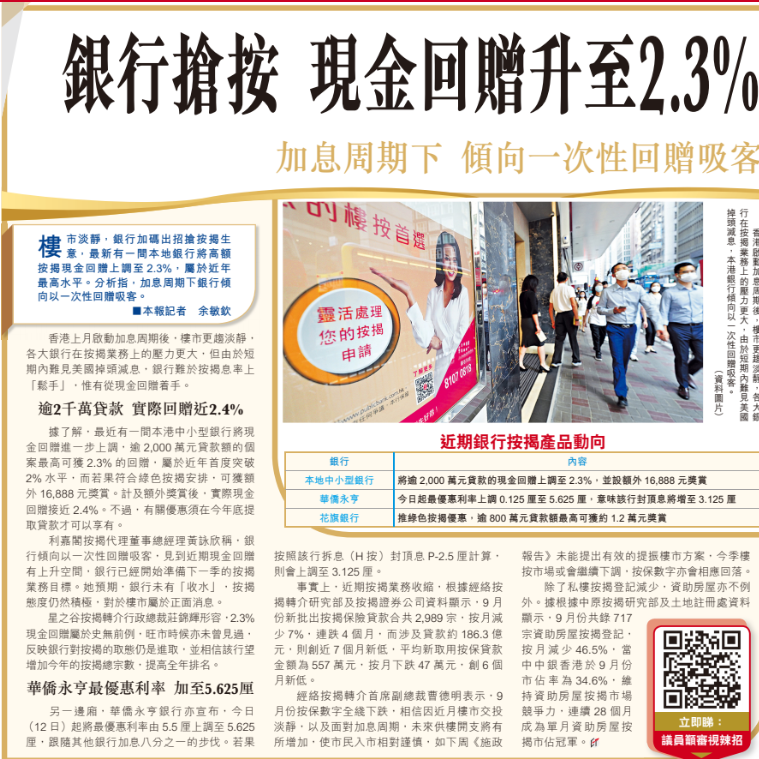 銀行搶按 現金回贈升至2.3%近年最高 加息周期下 傾向一次性回贈吸客 | 經擠日報