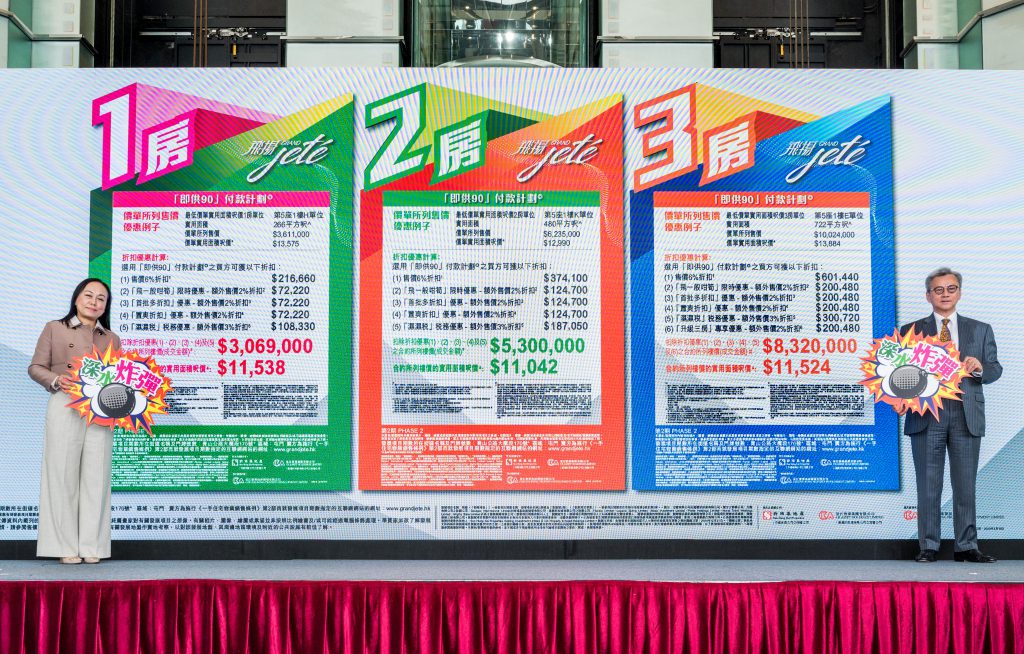 「飛揚Grand Jeté」第2期提供2座合共400伙住宅單位,擁有多元化間隔可迎合不同買家的需要,首張價單推出單位共88伙,涉及51伙1房(開放式廚房) 、32伙2房(連獨立廚房) 及5伙3房1套(連儲物房) ,當中包括位於第5座高層向東南欣澳海景優質單位。